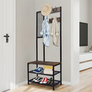 GAOMON 2-in-1 Coat Rack with 2 Layer Mesh Clothes Organizer with Hooks Brown