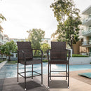 GAOMON 2pcs Rattan Bar Chair Iron Frame Outdoor Chair Garden Furniture 53x53x120cm Brown