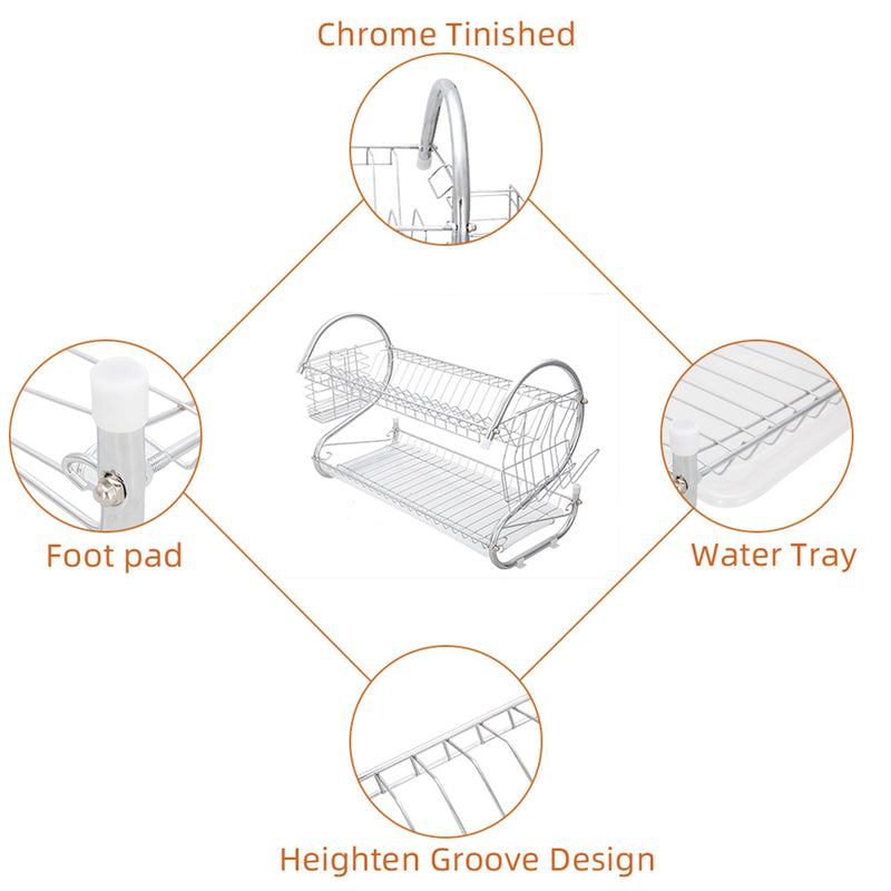 GAOMON 2 Tier Metal Dish Drainers S-Shaped Bowls Dishes Chopsticks Spoons Collection Shelf Racks