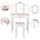 GAOMON Children Dressing Table Set with Three-sided Folding Mirror Single Drawer Chair Pink