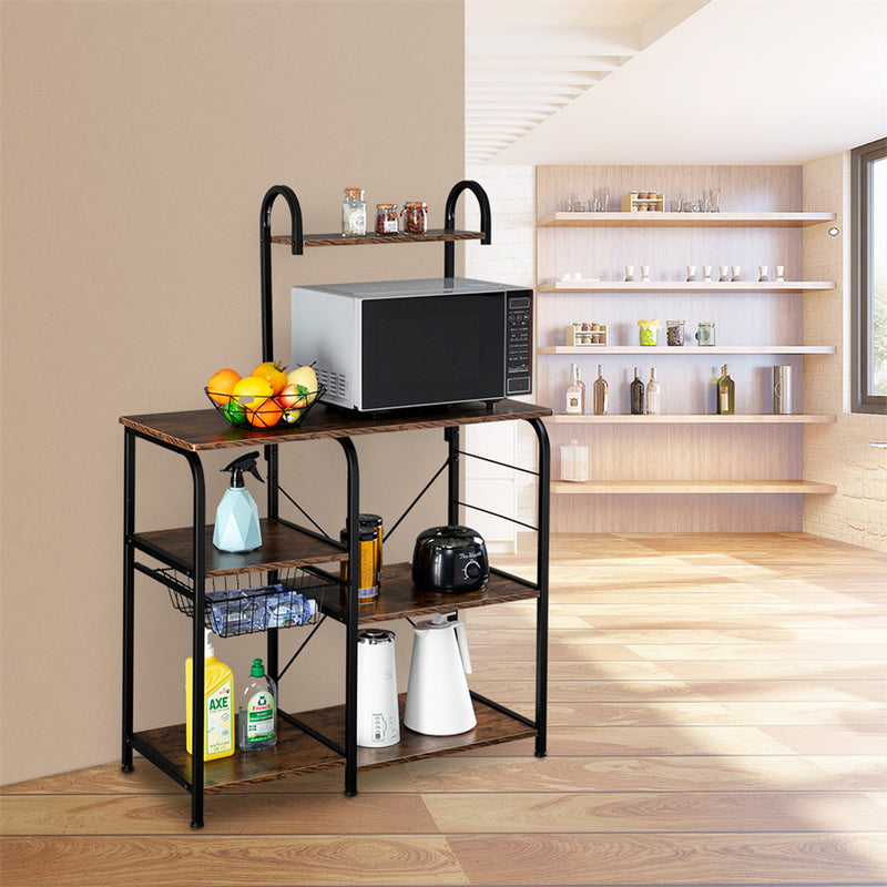 GAOMON 4 Layers Storage Rack Adjustable Microwave Oven Rack Storage Shelves with 10 Hooks