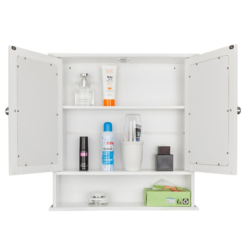 GAOMON Bathroom Mirror Cabinet Shelf Waterproof Space Saving Wall Mounted Double Door Cabinet