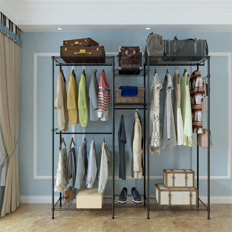 GAOMON Portable 4 Rows Clothes Rack with 7 Layers Shelves Garment Rack