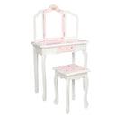 GAOMON Children Dressing Table Set with Three-sided Folding Mirror Single Drawer Chair Pink
