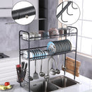 GAOMON Single Layer Bowl Rack Shelf Dish Drainer 90cm Inner Length Kitchen Organizer Black