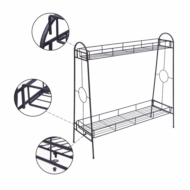 GAOMON 2-tier Standing Plant Stand Round Pattern Plant Rack Black