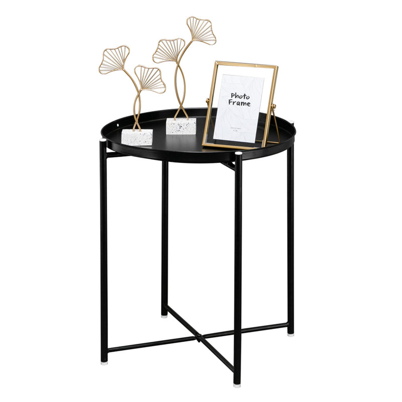 GAOMON Round Table Living Room Sofa Bed Side Table Black