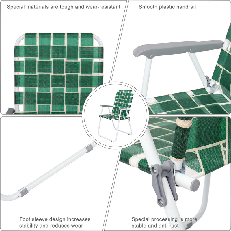 GAOMON 2pcs Beach Chair Steel Tube Bearing 120kg Folding Beach Chair Dark Green Stripes