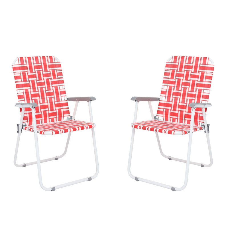 GAOMON 2pcs Beach Chair Steel Tube Bearing 120kg Folding Beach Chair Red White Strips