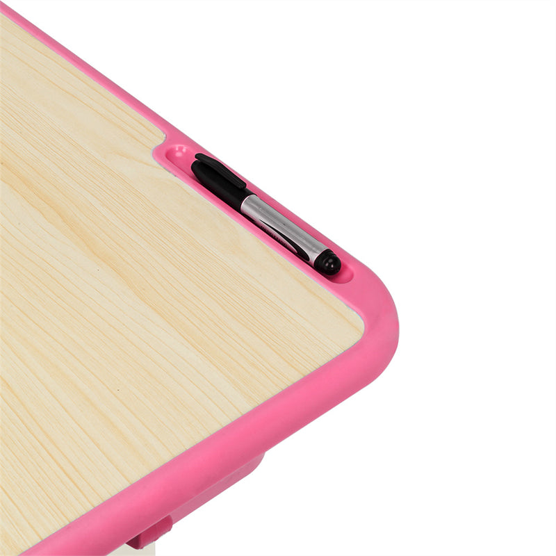 GAOMON Student Table Chair Set Adjustable White Paint Wood Grain Surface Plastic Pink