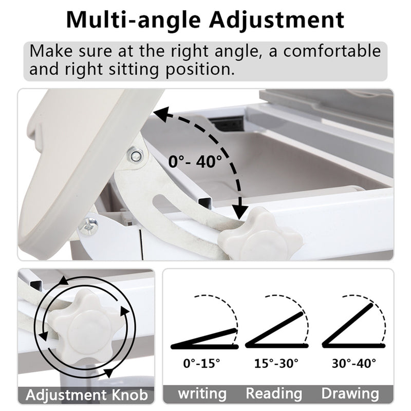GAOMON 70cm Kids Desk Chair Set Height Adjustable Children Study Desk Gray