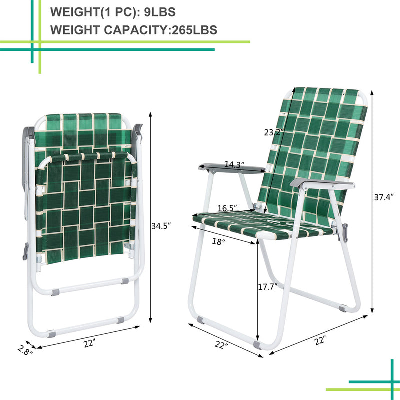 GAOMON 2pcs Beach Chair Steel Tube Bearing 120kg Folding Beach Chair Dark Green Stripes