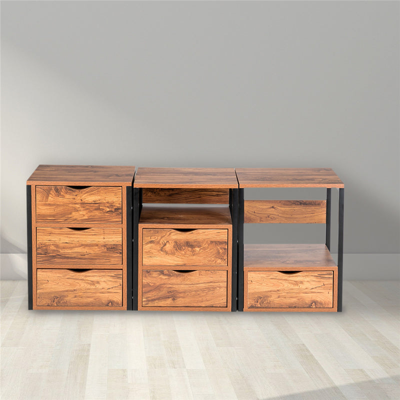 GAOMON Steel Frame Three-drawing Bedside Table Household Furniture for Living Room
