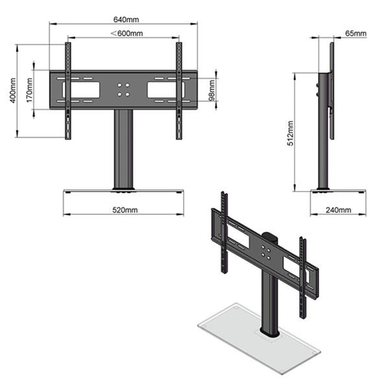 RONSHIN TV Stand 32-55 Inches Desktop Single-column 3 Levels Black