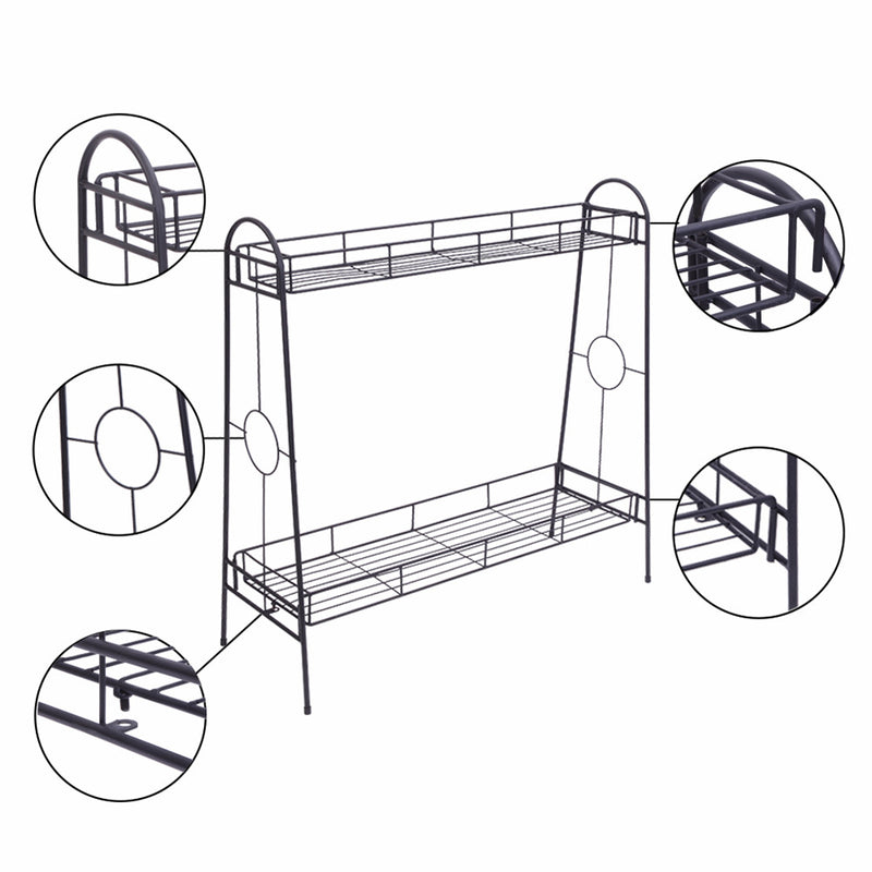 GAOMON 2-tier Standing Plant Stand Round Pattern Plant Rack Black