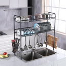 GAOMON Single Layer Bowl Rack Shelf Dish Drainer 90cm Inner Length Kitchen Organizer Black