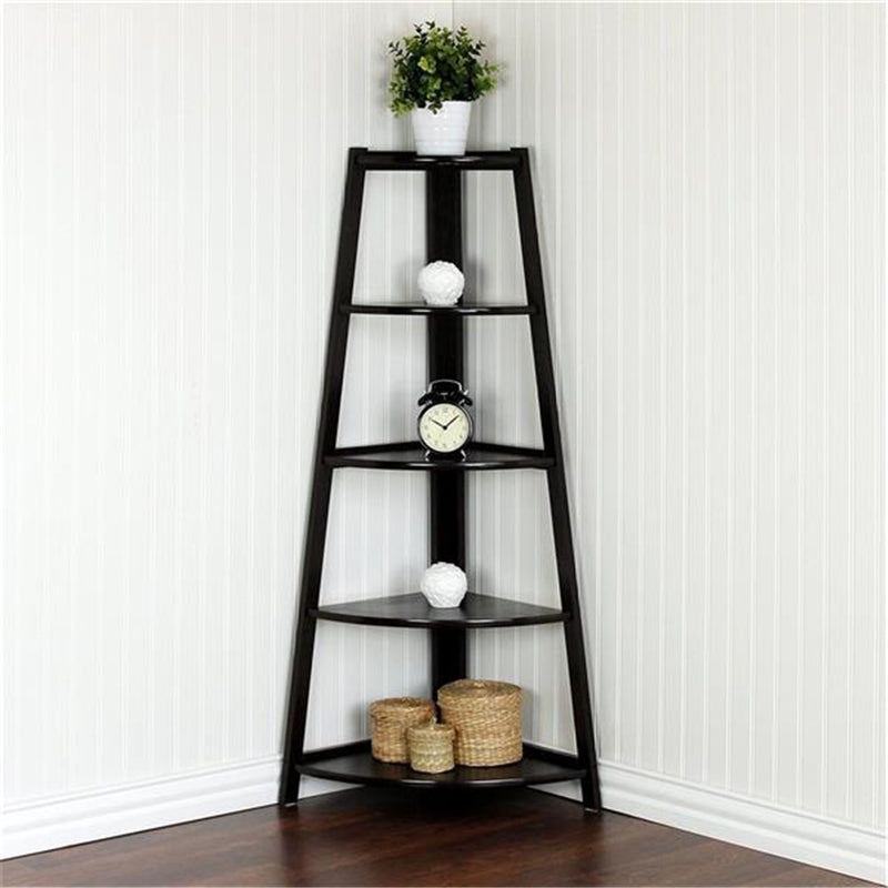 GAOMON 5 Tier Corner Shelf Stand Wood Display Storage Home Furniture Rack Black
