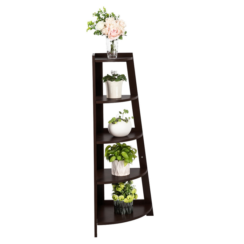 GAOMON 5-layer Fan-shaped Corner Shelf Household Organizer for Living Room Brown