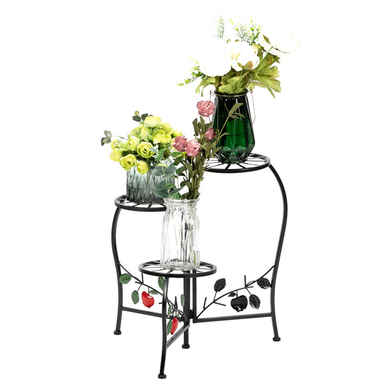 GAOMON Metal Plant Stand Shelf 3-base Flower Pot Holder Organizing Racks Black