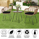 GAOMON 3pcs Tempered Glass Table Chair Three-Piece Set Handwoven Wicker Rattan