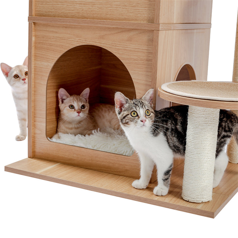 GAOMON Wooden Cat Tree Multi-level Cat Climbing Tower Beige