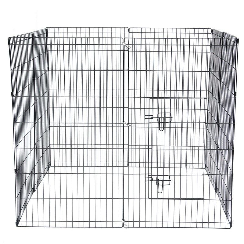 GAOMON 42" Basics Play Area Foldable Metal Pet Wire Fence 8 Pieces with Open Doors Black