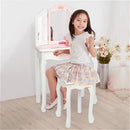 GAOMON Children Dressing Table Set with Three-sided Folding Mirror Single Drawer Chair Pink