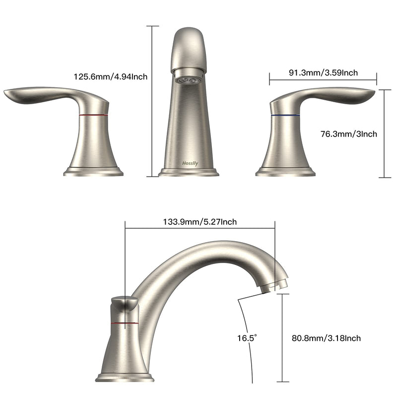 GAOMON Bathroom Sink Faucet Widespread Matte Black Bathroom Faucet 3 Hole Brushed Nickel