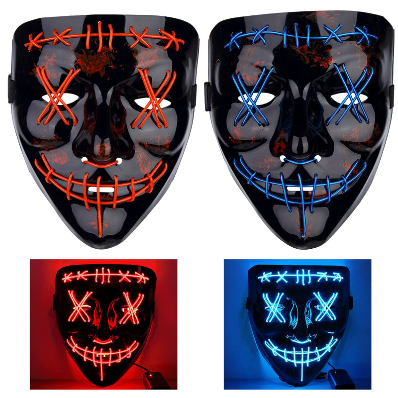 GAOMON Halloween 2pcs LED Mask Scary Mask Blue Red