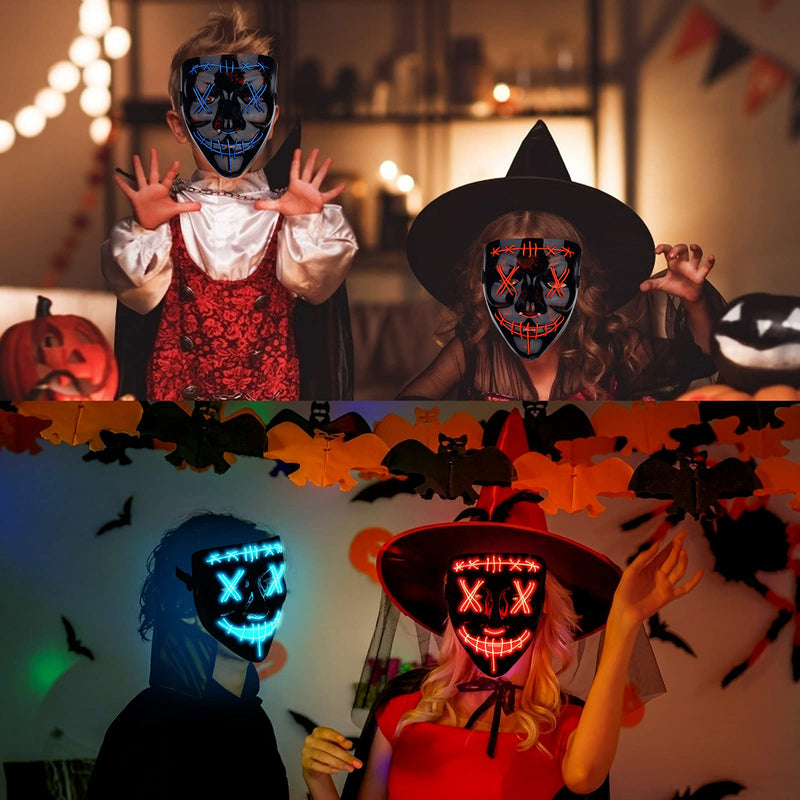 GAOMON Halloween 2pcs LED Mask Scary Mask Blue Red