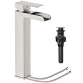 GAOMON Brushed Nickel Waterfull Tall Bathroom Sink Faucet for 1 Holes with Pop Up Drain Stopper & Water Supply Hoses No-Lead