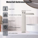 GAOMON Brushed Nickel Waterfull Tall Bathroom Sink Faucet for 1 Holes with Pop Up Drain Stopper & Water Supply Hoses No-Lead