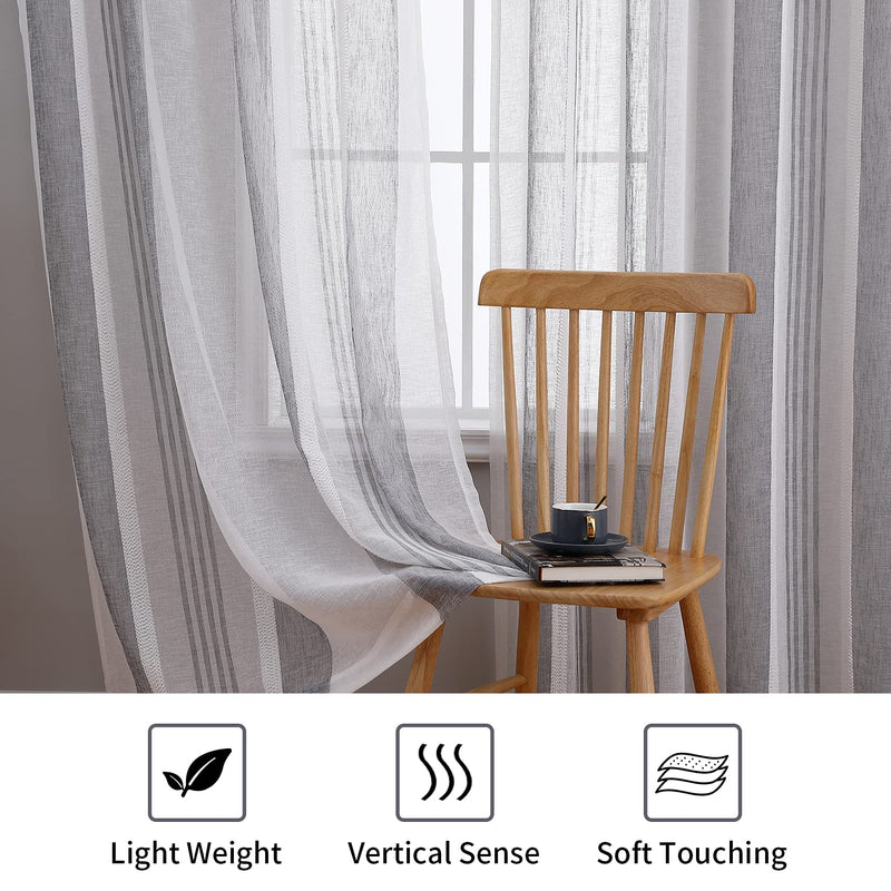 GAOMON 52 inches W Sheer Curtains for Living Room Bedroom Dark Grey 52 inches W x95 inches L