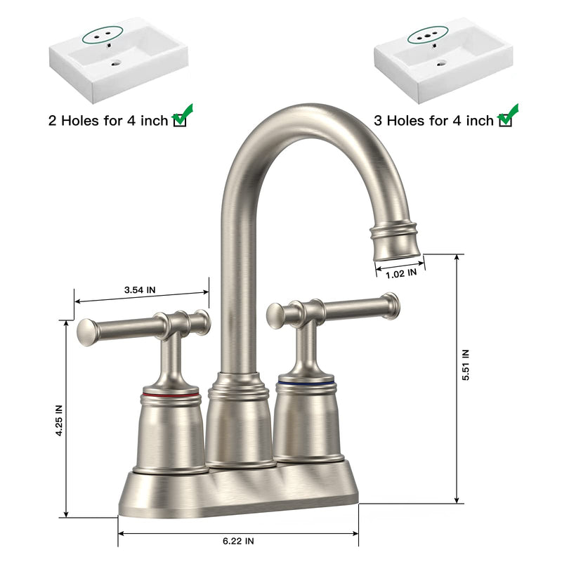 GAOMON 4 inch Classical Bathroom Faucets for Sink 2 Holes 3 Holes Brushed Nickel