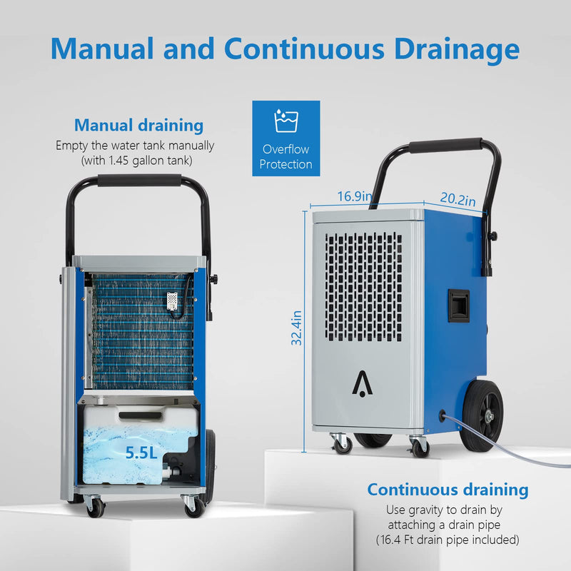GAOMON 140 Pints Commercial Dehumidifier Portable Industrial Dehumidifier for Home Basement Garages Job Site