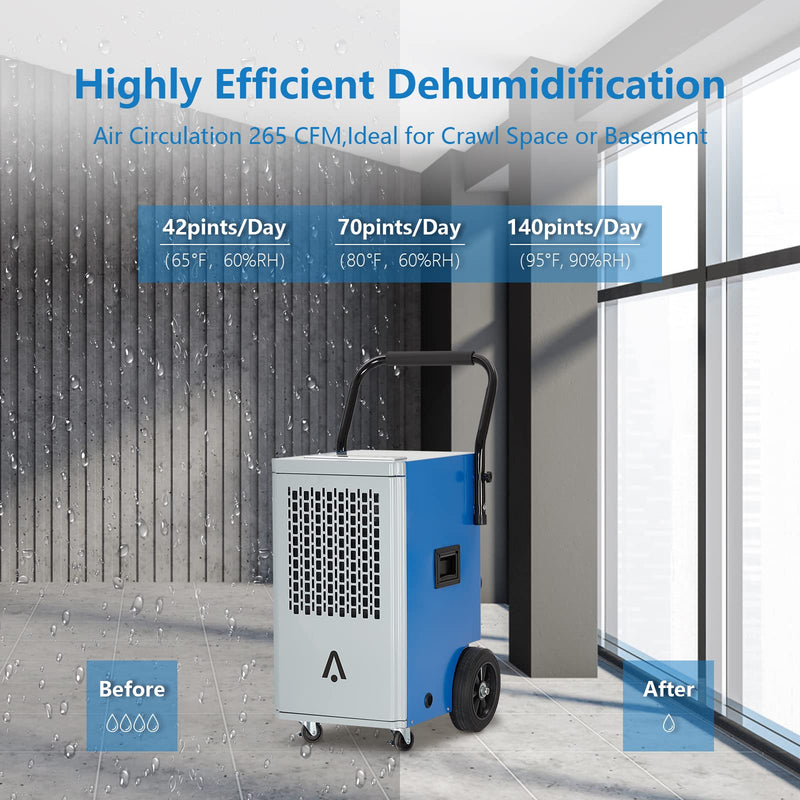 GAOMON 140 Pints Commercial Dehumidifier Portable Industrial Dehumidifier for Home Basement Garages Job Site