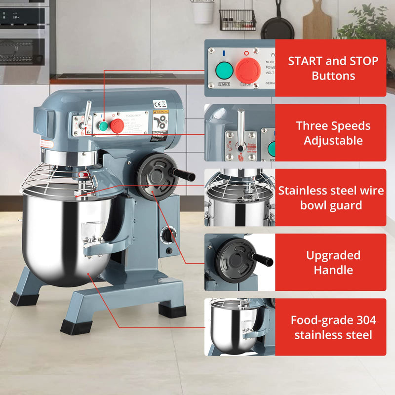 GAOMON Commercial Food Mixer 15Qt 3 Speed With Stainless Steel Bowl Dough Hooks Whisk Beater Stand Mixer