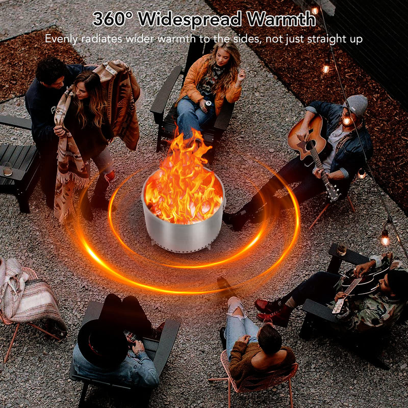 GAOMON 20.5 Inch Smokeless Fire Pit With Air Switch And Handle Wood Burning Portable Stainless Steel Outdoor Firepit