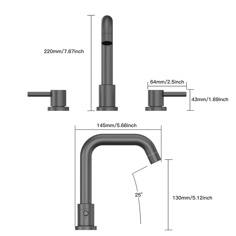 GAOMON Matte Black Widespread Bathroom Faucets for Sink 3 Hole 8 Inch 2 Handle Faucet Matte Black