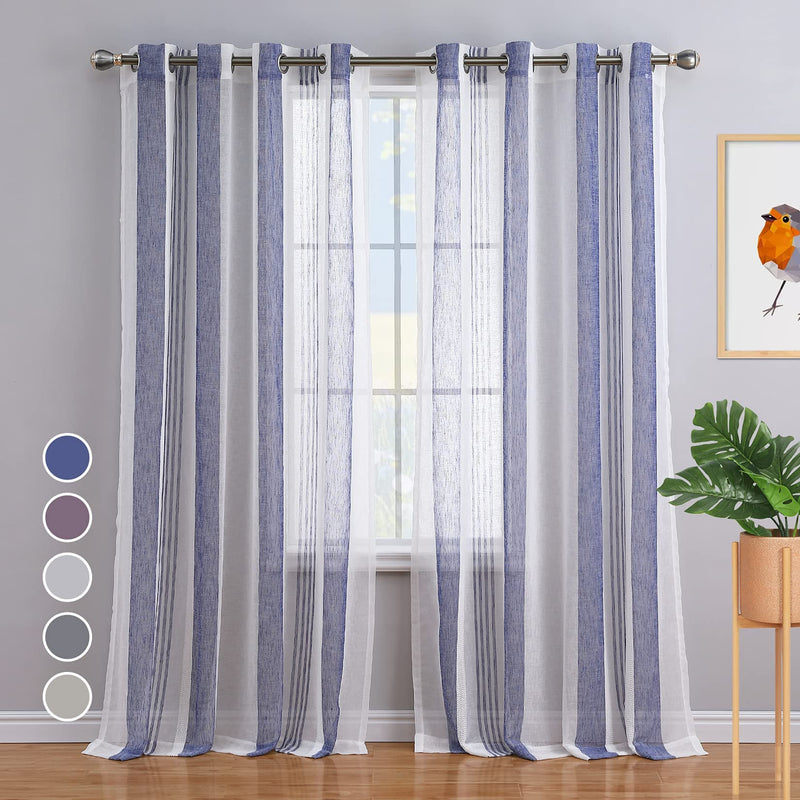 GAOMON 52 inches W Sheer Curtains for Living Room Bedroom Navy Blue 52 inches W x84 inches L