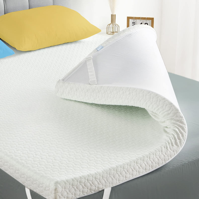 GAOMON Mattress Topper Queen 3 Inch Green Tea Egg Crate Memory Foam Mattress Topper with Zippered Bamboo Cover