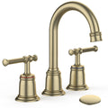 GAOMON Classical Bathroom faucets for Sink 3 Holes 8 inch Bathroom Faucet Widespread Brushed Gold Bathroom Faucet