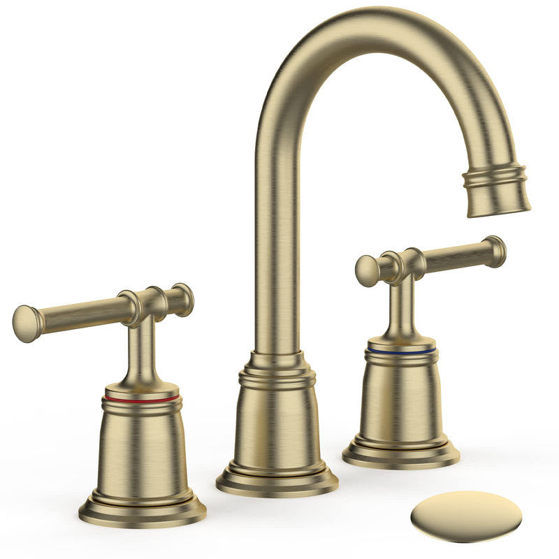 GAOMON Classical Bathroom faucets for Sink 3 Holes 8 inch Bathroom Faucet Widespread Brushed Gold Bathroom Faucet