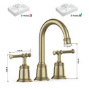 GAOMON Classical Bathroom faucets for Sink 3 Holes 8 inch Bathroom Faucet Widespread Brushed Gold Bathroom Faucet