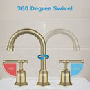 GAOMON Classical Bathroom faucets for Sink 3 Holes 8 inch Bathroom Faucet Widespread Brushed Gold Bathroom Faucet