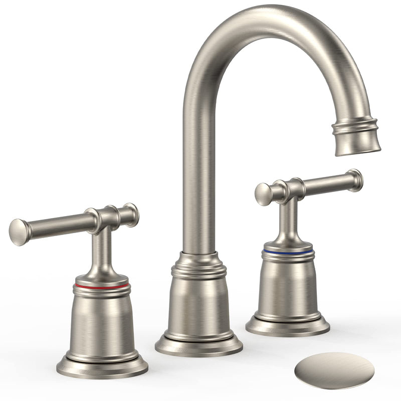 GAOMON Classical Bathroom faucets for Sink 3 Holes 8 inch Bathroom Faucet Widespread Brushed Nickel Bathroom Faucet