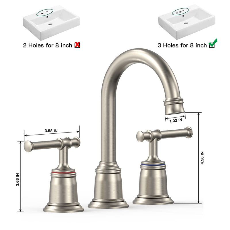 GAOMON Classical Bathroom faucets for Sink 3 Holes 8 inch Bathroom Faucet Widespread Brushed Nickel Bathroom Faucet