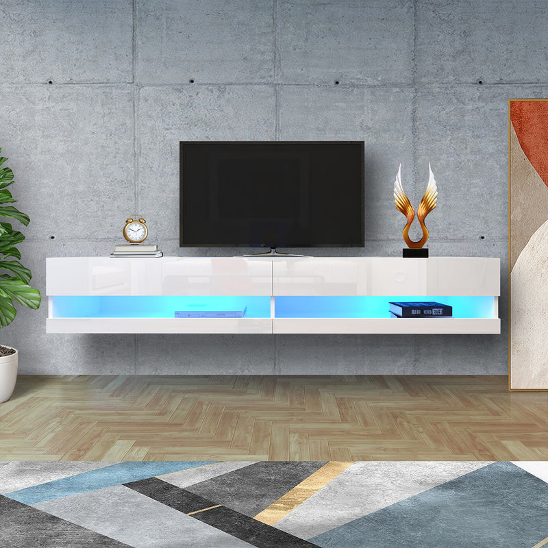 GAOMON Wooden TV Cabinet Floating Space-Saving Wall-Mounted TV Stand with 20 Color Leds