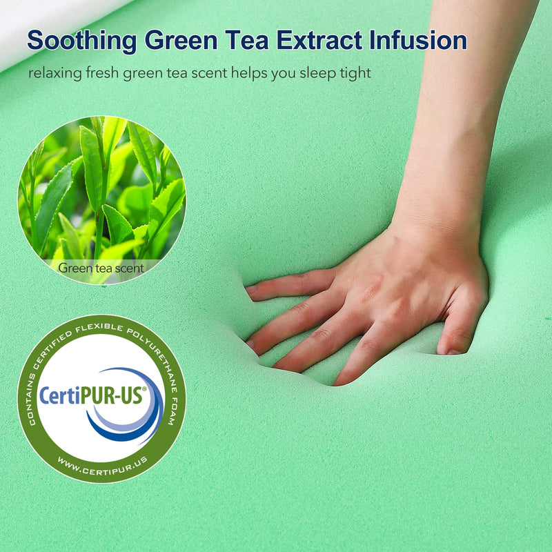 GAOMON Mattress Topper Twin XL Twin Extra Long 3 Inch Green Tea Memory Foam Mattress Topper