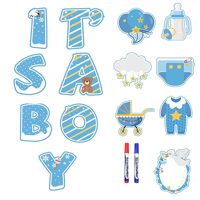 GAOMON 14PCS Its a Boy Baby Shower Yard Sign with Stakes Waterproof Gender Reveal Yard Sign